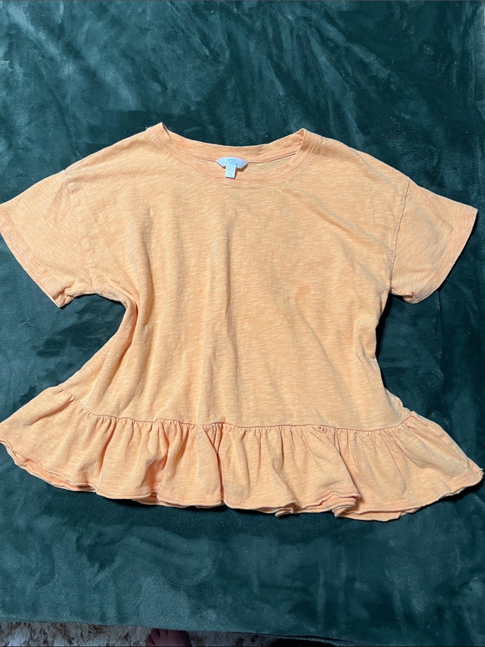 TIME & TRU ☢️ COTTON CREWNECK RUFFLED BOTTOM HEM CROPPED TOP Women’s L (12-14)